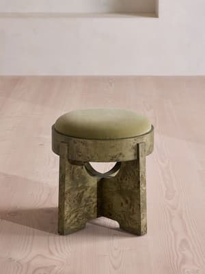 Dalton Burl Footstool - Velvet - Lichen - UK - Hover Image