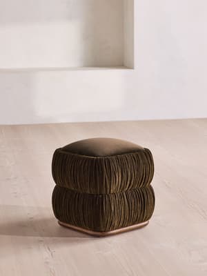 Tabitha Footstool - Linen Chenille & Velvet - Chocolate - US - Hover Image