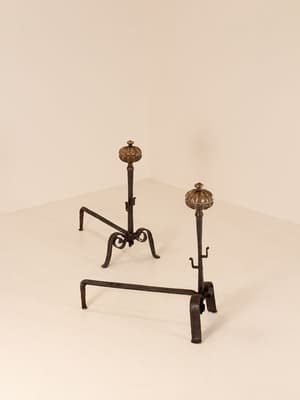 Vintage Firedogs - Brass and Iron - Set of Two - Listing Image