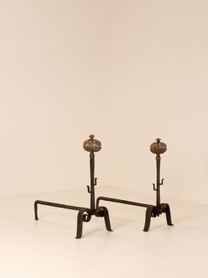 Vintage Firedogs - Brass and Iron - Set of Two - Hover Image