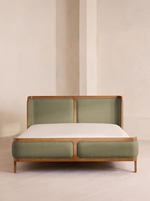 Belsa Bed - Light Oak - King - Linen - Sage - Hover Image