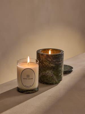 Leather & Oud Candle Set - Forest Green Marble - 250g - Hover Image