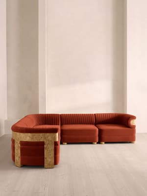 Caleb Modular Corner Sofa - Velvet - Rust - Blonde Burl - UK - Hover Image