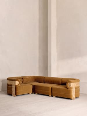 Caleb Modular L-Shape Sofa - Velvet - Mustard - Blonde Burl - UK - Listing Image