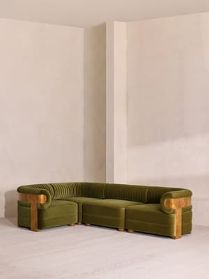 Caleb Sectional Sofa - L-Shape Sofa - Velvet - Olive - Dark Burl - US - Listing Image