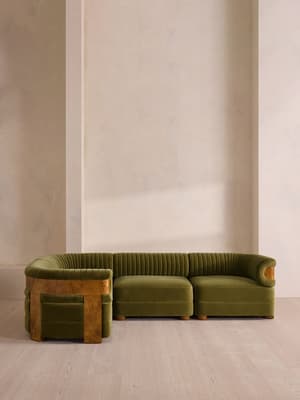 Caleb Sectional Sofa - L-Shape Sofa - Velvet - Olive - Dark Burl - US - Hover Image