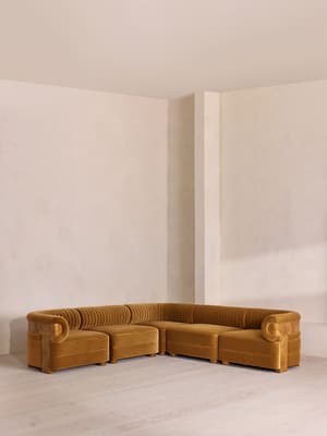 Caleb Modular Corner Sofa - Velvet - Mustard - Dark Burl - UK - Listing Image
