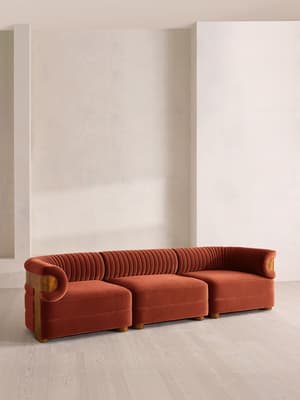 Caleb Sectional Sofa - Four Seater - Velvet - Rust - Dark Burl - US - Hover Image