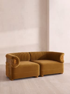 Caleb Sectional Three Seater Sofa - Velvet - Mustard - Dark Burl - US - Hover Image