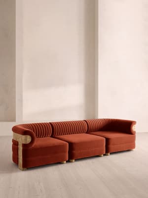 Caleb Sectional Sofa - Four Seater - Velvet - Rust - Blonde Burl - US - Hover Image
