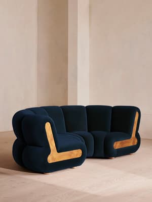Noelle Modular Curved Sofa - Four Seater - Velvet - Royal Blue - Hover Image