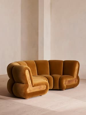 Noelle Modular Curved Sofa - Four Seater - Velvet - Mustard - Hover Image