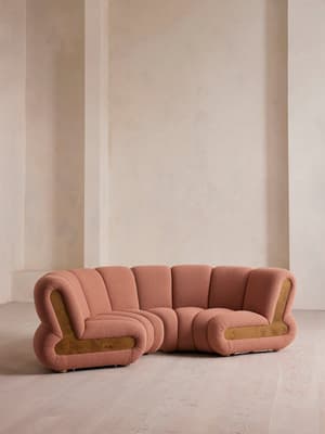 Noelle Sectional Curved Sofa - Four Seater - Textured Wool Boucle - Coral - US - Hover Image