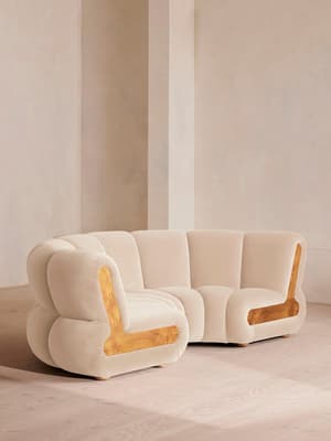 Noelle Modular Curved Sofa - Four Seater - Velvet - Porcelain - Hover Image