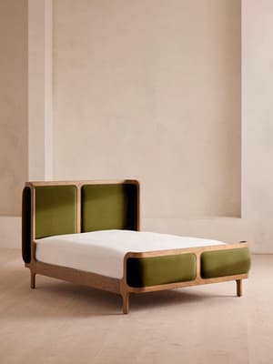 Belsa Bed - Light Oak - Queen - Velvet - Olive - US - Listing Image