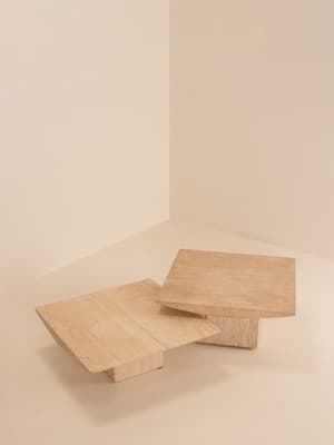 Vintage Mid Century Coffee Table Set - Travertine - Hover Image