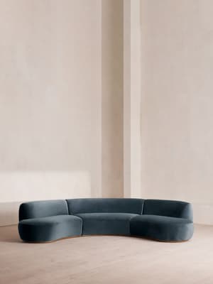 Aline Serpentine Sectional Sofa - Four Seater - Grey Blue Velvet - US - Listing Image