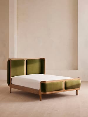 Belsa Bed - Light Oak - Queen - Velvet - Olive - US - Listing Image
