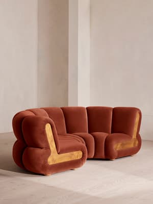 Noelle Modular Curved Sofa - Four Seater - Velvet - Rust - Hover Image