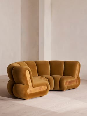 Noelle Modular Curved Sofa - Four Seater - Velvet - Mustard - Hover Image