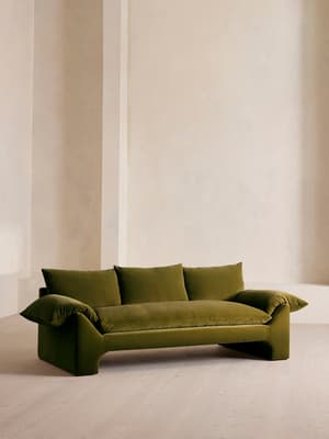 Wyatt Three Seater Sofa - Velvet - Olive - Hover Image