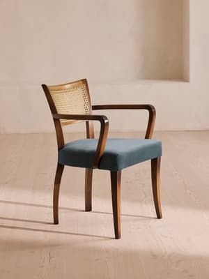 Molina Armchair - Cane Back - Velvet - Grey Blue - US - Listing Image