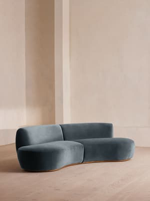 Aline Serpentine Modular Sofa - Three Seater - Grey Blue Velvet - UK - Hover Image