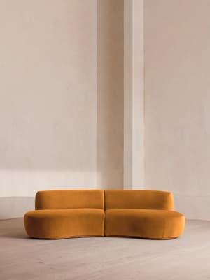 Aline Serpentine Sectional Sofa - Three Seater - Mustard Velvet - US - Hover Image