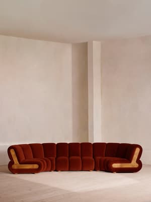 Noelle Sectional Curved Sofa - Six Seater - Velvet Rust - US - Hover Image
