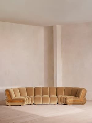 Noelle Sectional Curved Sofa - Six Seater - Velvet Camel - US - Hover Image