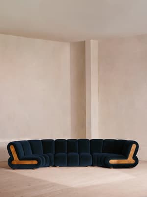 Noelle Sectional Curved Sofa - Six Seater - Velvet Royal Blue - US - Hover Image