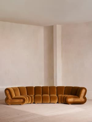 Noelle Sectional Curved Sofa - Six Seater - Velvet Mustard - US - Hover Image