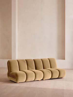 Noelle Sectional Sofa - Four Seater - Velvet - Camel - US - Hover Image
