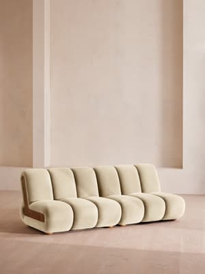 Noelle Sectional Sofa - Four Seater - Velvet - Porcelain - US - Hover Image