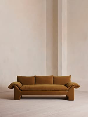 Wyatt Three Seater Sofa - Velvet - Mustard - Hover Image