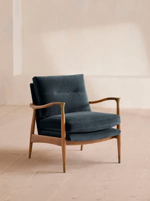 Theodore Oak Armchair - Velvet - Grey Blue - Listing Image