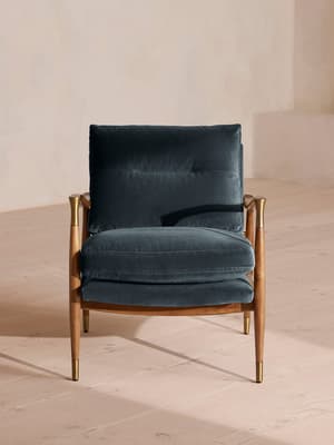 Theodore Oak Armchair - Velvet - Grey Blue - US - Hover Image