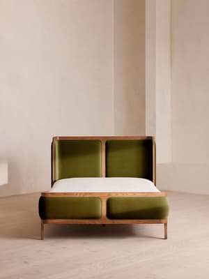 Belsa Bed - Light Oak - Queen - Velvet - Olive - US - Hover Image