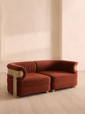 Caleb Sectional Three Seater Sofa - Velvet - Rust - Blonde Burl - US - Listing Image