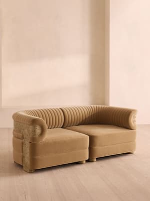Caleb Sectional Three Seater Sofa - Velvet - Camel - Blonde Burl - US - Hover Image