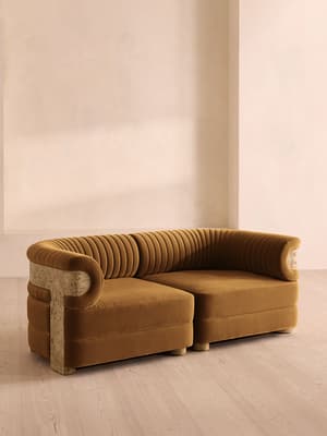 Caleb Sectional Three Seater Sofa - Velvet - Mustard - Blonde Burl - US - Listing Image