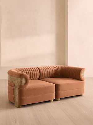 Caleb Sectional Three Seater Sofa - Velvet - Antique Rose - Blonde Burl - US - Listing Image