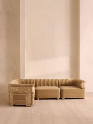 Caleb Sectional Sofa - L-Shape Sofa - Velvet - Camel - Blonde Burl - US - Hover Image