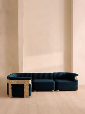 Caleb Sectional Sofa - L-Shape Sofa - Velvet - Royal Blue - Blonde Burl - US - Hover Image