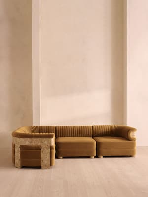 Caleb Sectional Sofa - L-Shape Sofa - Velvet - Mustard - Blonde Burl - US - Hover Image