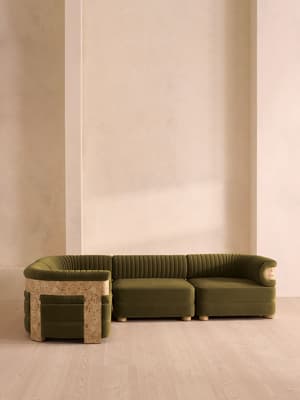 Caleb Sectional Sofa - L-Shape Sofa - Velvet - Olive - Blonde Burl - US - Hover Image