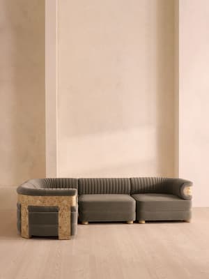 Caleb Sectional Sofa - L-Shape Sofa - Velvet - Taupe - Blonde Burl - US - Hover Image