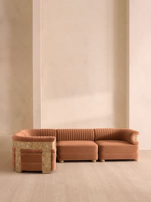 Caleb Sectional Sofa - L-Shape Sofa - Velvet - Antique Rose - Blonde Burl - US - Hover Image