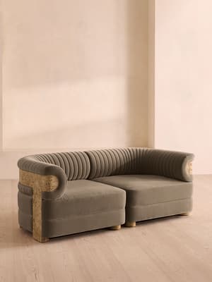Caleb Sectional Three Seater Sofa - Velvet - Taupe - Blonde Burl - US - Listing Image