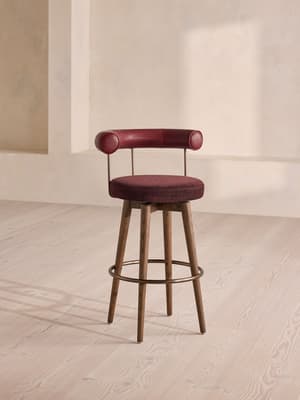 Calvert Barstool - Sangria Leather & Bordeaux Linen Chenille - US - Listing Image